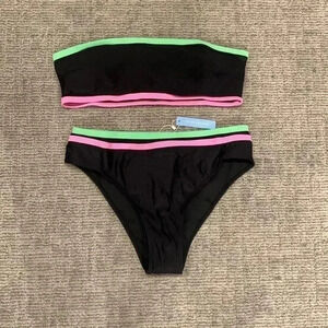 Live Life At the Beach Black and Neon Bandeau Bikini